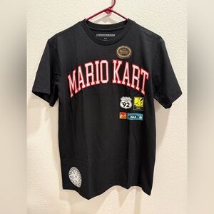 Mario Kart Black Tee with Red and White Embroidered Letters